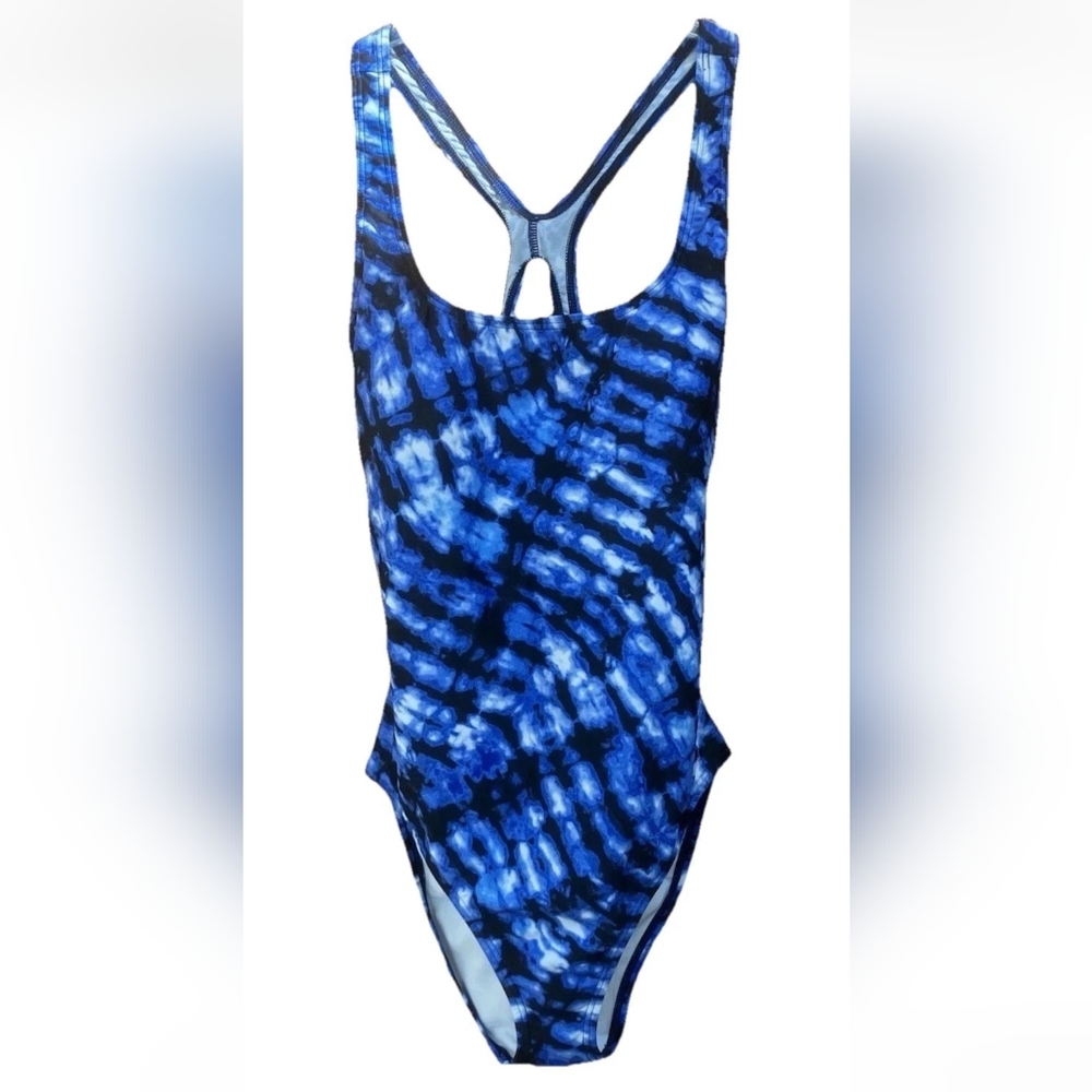 E_Speedo UltraBack Blue Black & White Diagonal Print, Fully Lined